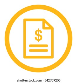 Invoice vector icon. Style is flat rounded symbol, yellow color, rounded angles, white background.