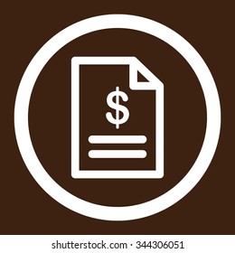 Invoice vector icon. Style is flat rounded symbol, white color, rounded angles, brown background.