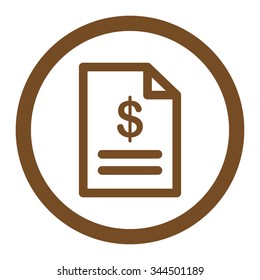 Invoice vector icon. Style is flat rounded symbol, brown color, rounded angles, white background.