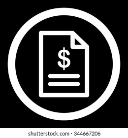 Invoice vector icon. Style is flat rounded symbol, white color, rounded angles, black background.