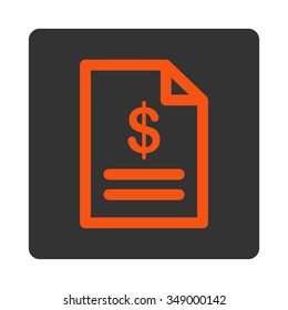 Invoice vector icon. Style is flat rounded square button, orange and gray colors, white background.