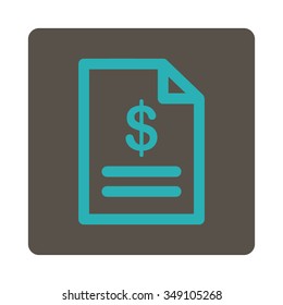Invoice vector icon. Style is flat rounded square button, cyan and grey colors, white background.