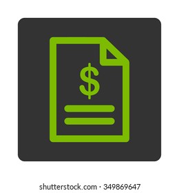 Invoice vector icon. Style is flat rounded square button, eco green and gray colors, white background.