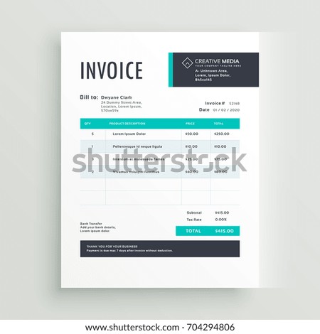 invoice vector template design in blue theme