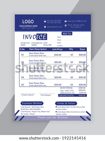 Invoice vector template design Cash memo