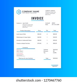 Invoice Vector Template Design in Lines Gradient Theme