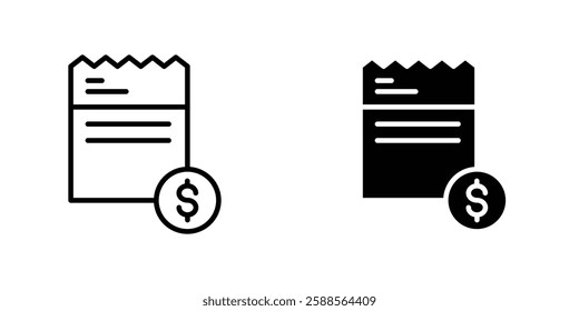 Invoice vectors icons set in filled and strokes on white background