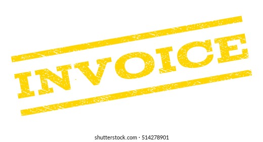 Invoice watermark stamp. Text caption between parallel lines with grunge design style. Rubber seal stamp with scratched texture. Vector yellow color ink imprint on a white background.
