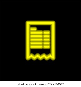 Invoice yellow glowing neon ui ux icon. Glowing sign logo vector