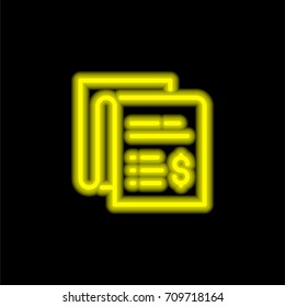 Invoice yellow glowing neon ui ux icon. Glowing sign logo vector