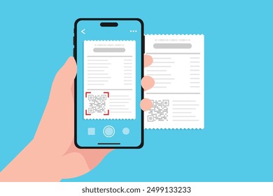 Rechnungen Rechnungen QR-Code-Scan mit mobiler App-Kamera, Quittungen Scannen mit Smartphone auf der Hand halten.