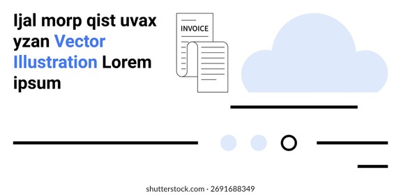 Faturas, ícone de nuvem, texto editável, paleta de cores azul claro e preto. Ideal para plataformas de faturamento, ferramentas financeiras, sites de negócios, serviços em nuvem, transações on-line, recibos digitais