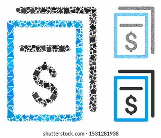 Invoices composition of humpy pieces in various sizes and color tints, based on invoices icon. Vector trembly pieces are organized into composition. Invoices icons collage with dotted pattern.