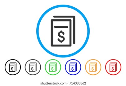 Invoices icon. Vector illustration style is a flat iconic invoices grey rounded symbol inside light blue circle with black, gray, green, blue, red, orange color versions.