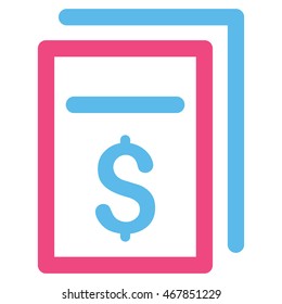 Invoices icon. Vector style is bicolor flat iconic symbol with rounded angles, pink and blue colors, white background.