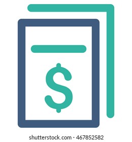 Invoices icon. Vector style is bicolor flat iconic symbol with rounded angles, cobalt and cyan colors, white background.