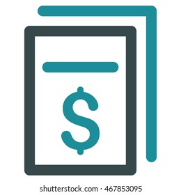 Invoices icon. Vector style is bicolor flat iconic symbol with rounded angles, soft blue colors, white background.