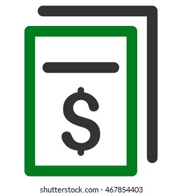 Invoices icon. Vector style is bicolor flat iconic symbol with rounded angles, green and gray colors, white background.