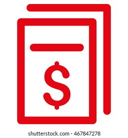 Invoices icon. Vector style is flat iconic symbol with rounded angles, red color, white background.