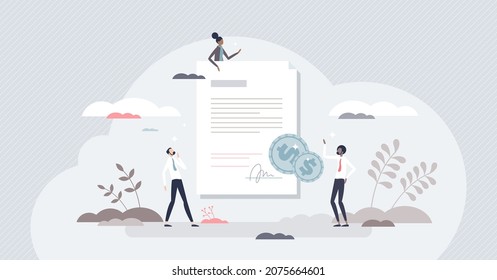 Invoicing or invoice paperwork as company financial bills tiny person concept. Finance documents and accounting receipts for customer vector illustration. Transaction status in official payment file.