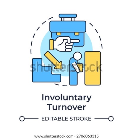 Involuntary turnover multi color concept icon. Firing worker from position. Staff attrition type. Round shape line illustration. Abstract idea. Graphic design. Easy to use in promotional material,