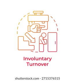 Icono de concepto de gradiente rojo de rotación involuntaria. Despidiendo al trabajador de su posición. Tipo de desgaste del personal. Ilustración de línea de forma redonda. Abstractas idea. Diseño gráfico. Fácil de usar en material promocional,