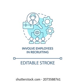 Involve employees in recruiting blue concept icon. Attracting top talents abstract idea thin line illustration. Referral program for employees. Vector isolated outline color drawing. Editable stroke