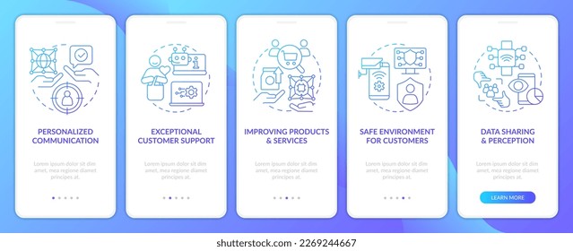 Involve IoT for business reasons blue gradient onboarding mobile app screen. Walkthrough 5 steps graphic instructions with linear concepts. UI, UX, GUI template. Myriad Pro-Bold, Regular fonts used