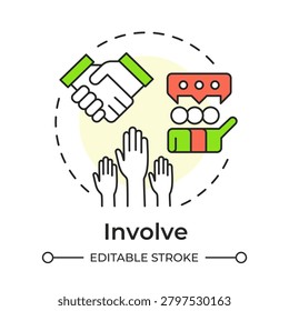 Involve multi color concept icon. Public institutions work with communities. Citizen participation ladder. Round shape line illustration. Abstract idea. Graphic design. Easy to use in blog post