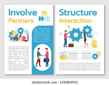 Involve partners brochure template. Structure interaction. Flyer, booklet, leaflet concept with flat illustrations. Vector page cartoon layout for magazine. advertising invitation with text space