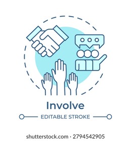 Involve soft blue concept icon. Public institutions work with communities. Citizen participation ladder. Round shape line illustration. Abstract idea. Graphic design. Easy to use in blog post