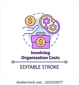 Involving organization costs concept icon. Manage company budget. Increase expense abstract idea thin line illustration. Isolated outline drawing. Editable stroke. Arial, Myriad Pro-Bold fonts used