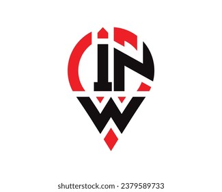 Diseño del logotipo de la forma de ubicación de la letra INW. Diseño sencillo del logotipo de ubicación de letras INW.