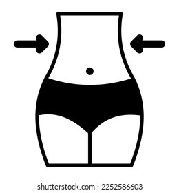 Inward arrow and belly showing concept of weigh loss vector, editable icon