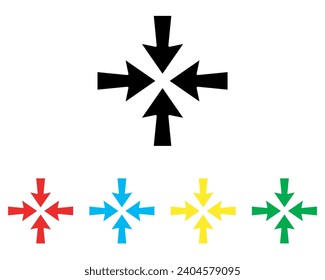 Vector de icono de flecha hacia adentro. Icono de Four Arrows en estilo plano de moda. Establecer elementos en iconos de color. Icono del vector central de flecha en fondo blanco