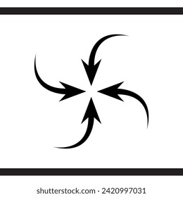 Pfeilsymbol nach innen. Vier Pfeilsymbol Symbol Vektorgrafik. Pfeilzeigermitte, Vektorsymbol einzeln auf weißem Hintergrund