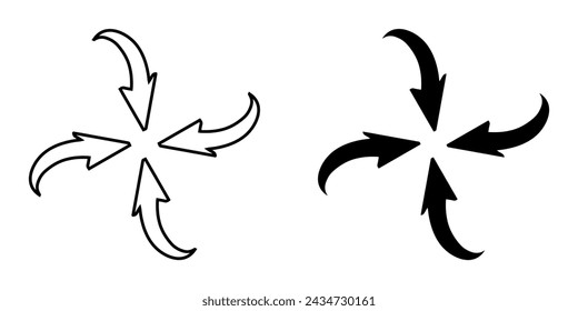 Inward arrow icon vector. Four Arrows icon sign symbol vector. Arrow pointing center vector icon illustration isolated on white background