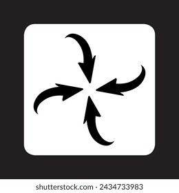 Inward arrow icon vector. Four Arrows logo design. Arrow pointing center vector icon illustration in square isolated on black background