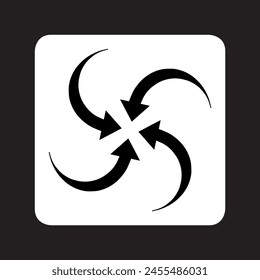 Inward arrow icon vector. Four Arrows logo design. Arrow pointing center vector icon illustration in square isolated on black background