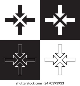 Inward arrow icon vector. Four Arrows icon sign symbol in trendy flat style. Set elements in colored icons. Arrow pointing center vector icon illustration isolated on white and black background. EPS10