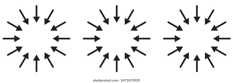 Nach innen zeigende Vektorgrafik des Symbols. Vier Pfeile Symbol Zeichen Symbol Vektorgrafik. Pfeilspitz-Vektorgrafik-Symbol-Illustration auf weißem Hintergrund