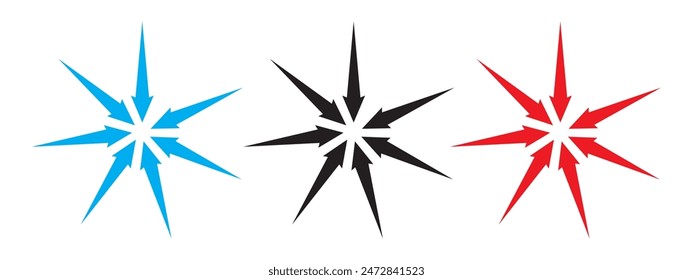 Vector de icono de flecha hacia dentro. Icono de Cuatro Flechas en estilo plano de moda. Establecer Elementos en iconos de colores. Icono de Vector central apuntando hacia la flecha sobre fondo blanco