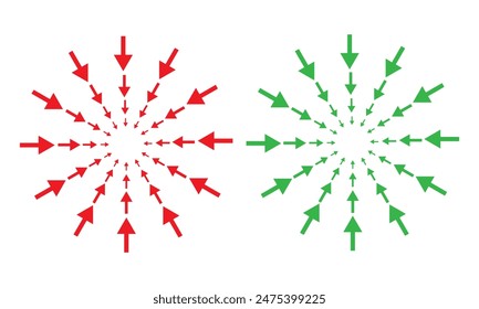 Nach innen zeigende Vektorgrafik des Symbols. Vier Pfeile Symbol Zeichen Symbol Vektorgrafik. Pfeilspitz-Vektorgrafik-Symbol-Illustration auf weißem Hintergrund