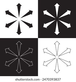 Inward arrow icon vector. Six Arrows icon sign symbol in trendy flat style. Set elements in colored icons. Arrow pointing center vector icon illustration isolated on white and black background. EPS10