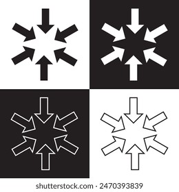 Inward arrow icon vector. Six Arrows icon sign symbol in trendy flat style. Set elements in colored icons. Arrow pointing center vector icon illustration isolated on white and black background. EPS10