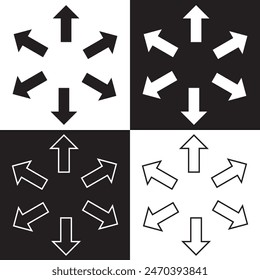 Inward arrow icon vector. Six Arrows icon sign symbol in trendy flat style. Set elements in colored icons. Arrow pointing center vector icon illustration isolated on white and black background. EPS10