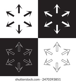 Inward arrow icon vector. Six Arrows icon sign symbol in trendy flat style. Set elements in colored icons. Arrow pointing center vector icon illustration isolated on white and black background. EPS10