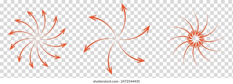 Inward arrows pointing to center. Epicenter icons set. Inward arrows collection. Inward arrow vector set.