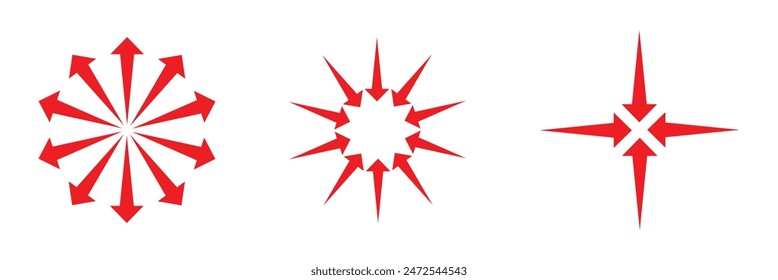 Inward arrows pointing to center. Epicenter icons set. Inward arrows collection. Inward arrow vector.
