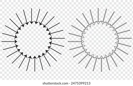 Inward arrows pointing to center. Epicenter icons set. Inward arrows collection. Inward arrow vector set.